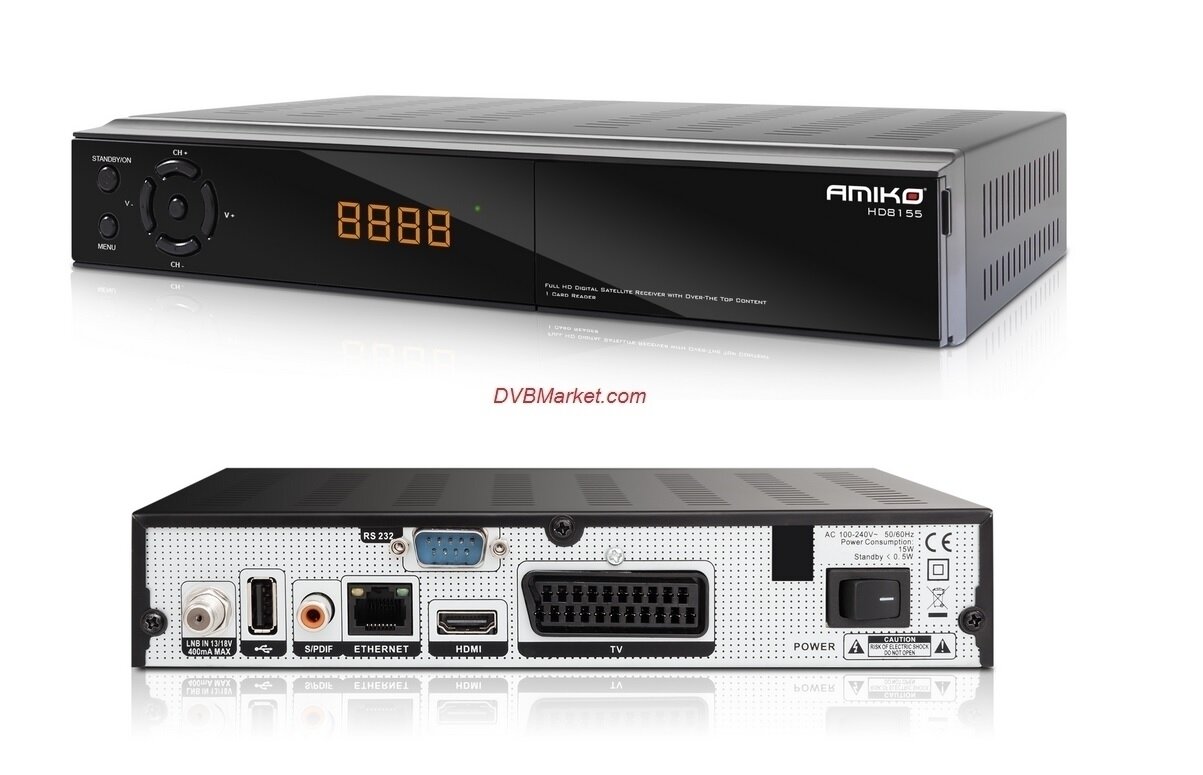 Amiko HD8155 DVB-S2 H265 Satelliten-Receiver PVR USB Kartenleser Scart Hdmi 